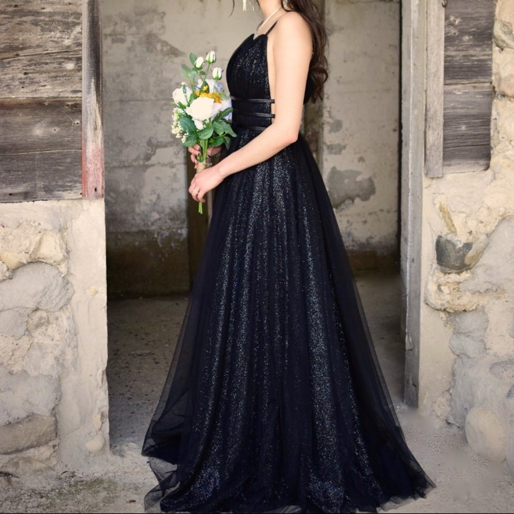 Black glitter prom dress